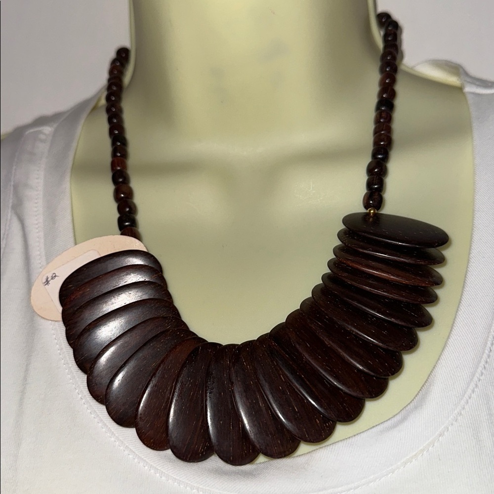 Vintage NWT‎ Costa Rican Exotic Wood Cocobola Rosewood Brown Beaded Necklace